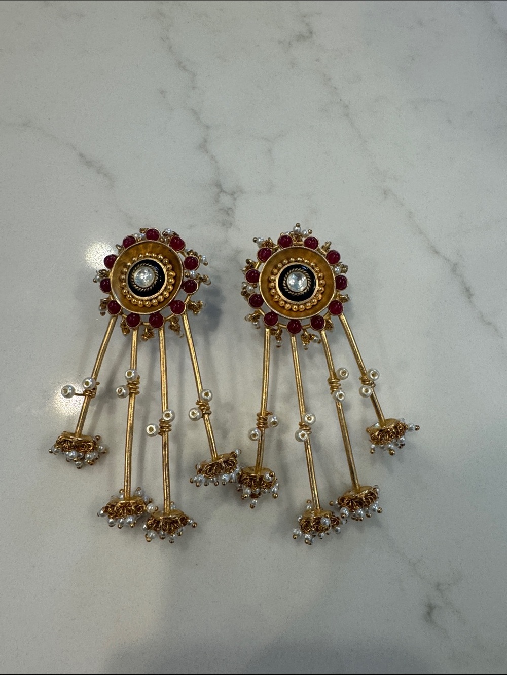 Gold and Ruby Dangle Chandbali Earrings - Elegant Women’s Jewelry